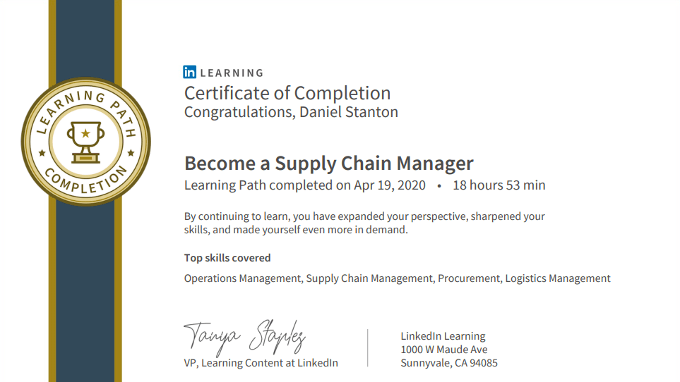 Become a Supply Chain Manager certificate.